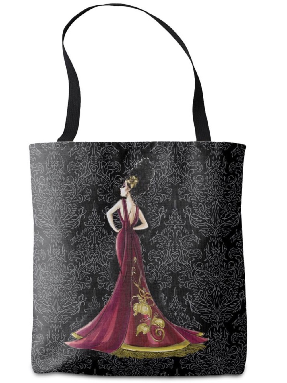Mother Gothel Villain shoulder Tote with Burgundy Gown Illustration